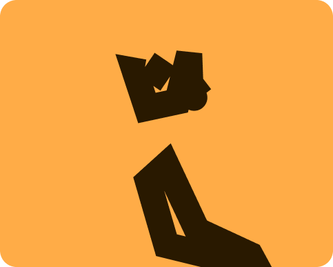 Black abstract geometric shapes on an orange background.