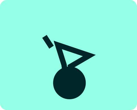 Icon of a person riding a bicycle on a light blue background.