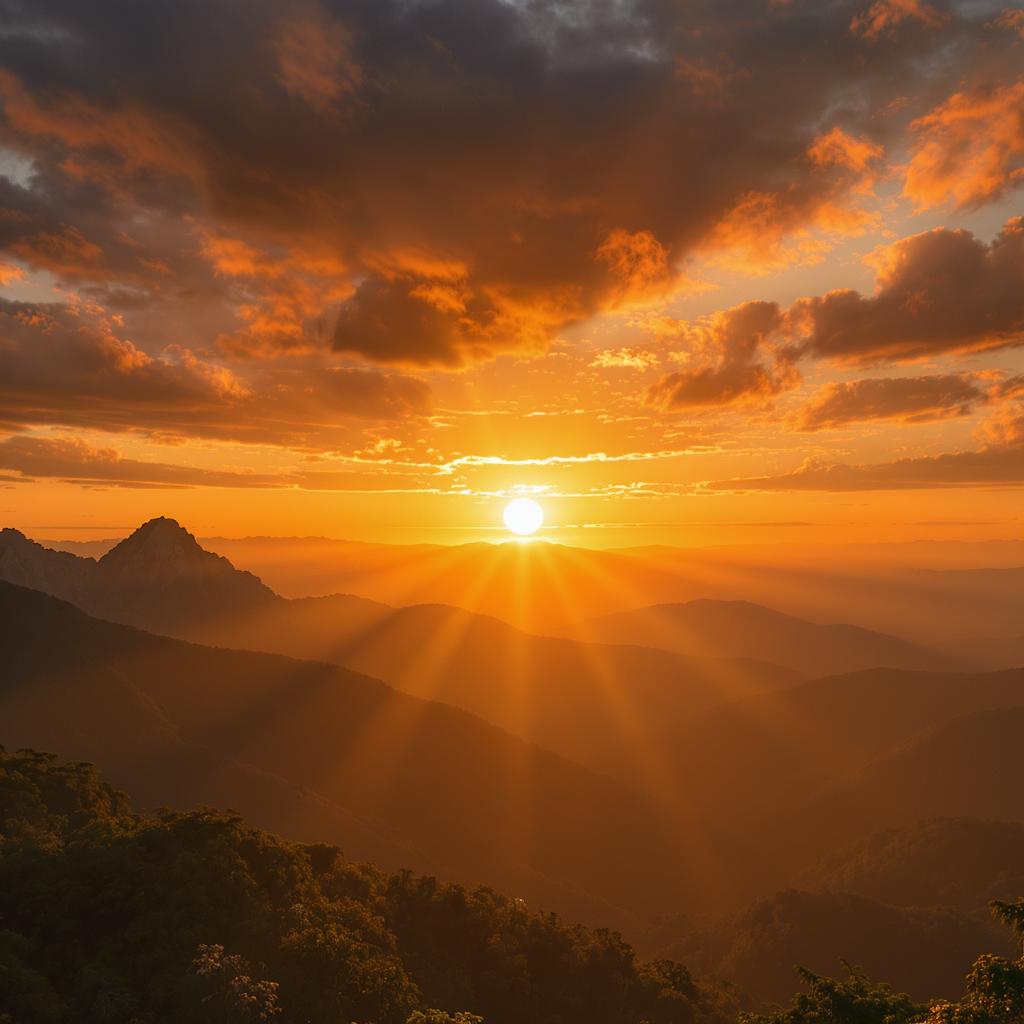 A sunrise over the mountains, background image signifying new beginnings.