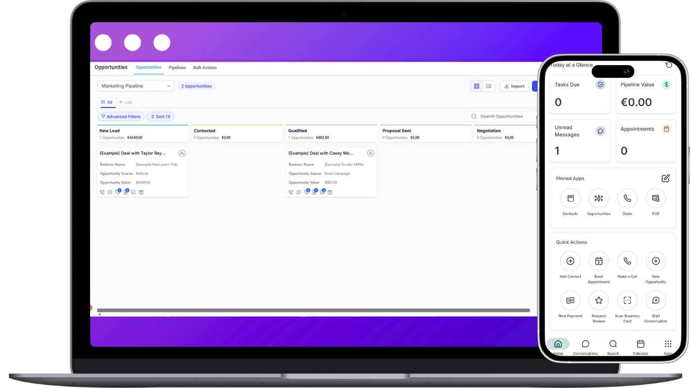 Image showing Ramonda Digital's marketing pipeline system and CRM home page on mobile device
