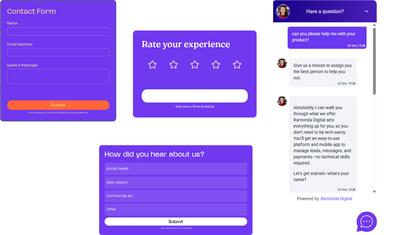 Image showing forms, widgets, chatbot for user experience improvements