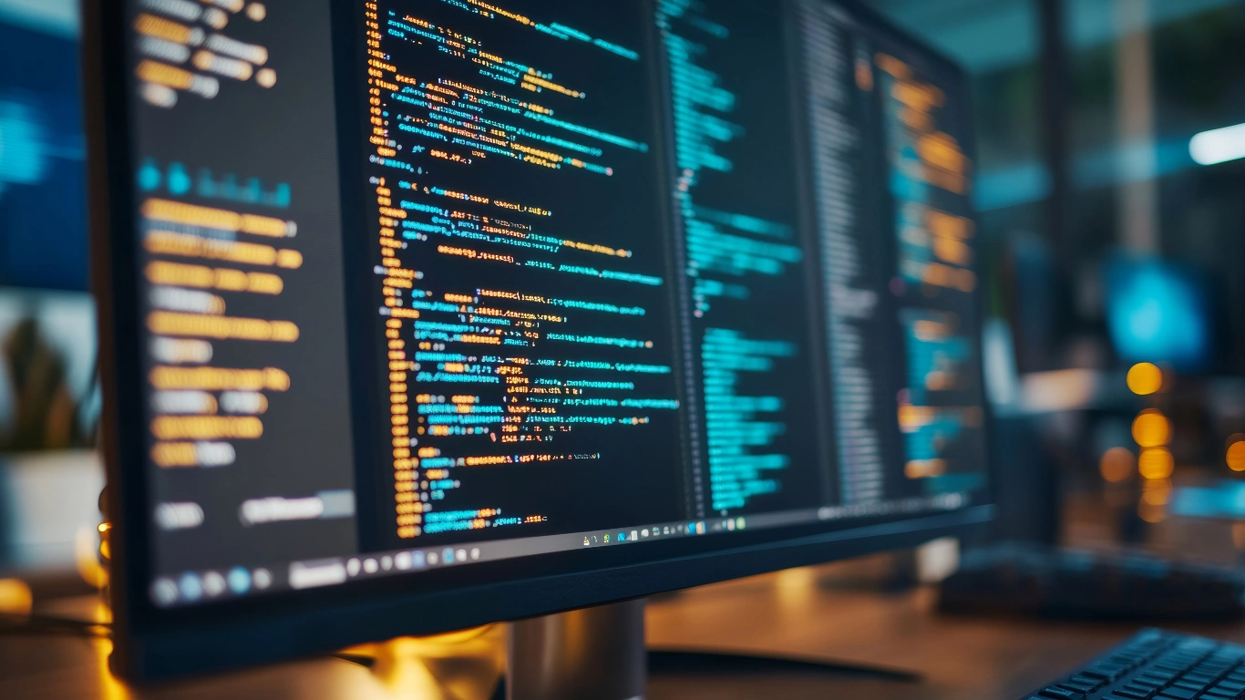 Close-up view of computer screen with HTML and CSS code for website development