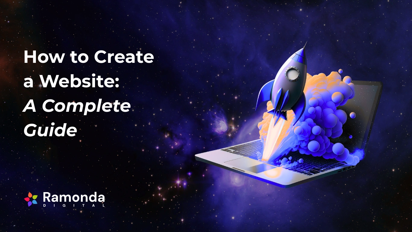 A rocket launching from a laptop, symbolizing a website built to perform