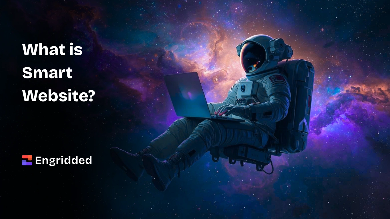 Astronaut floating in space using a laptop, symbolizing smart websites and digital innovation