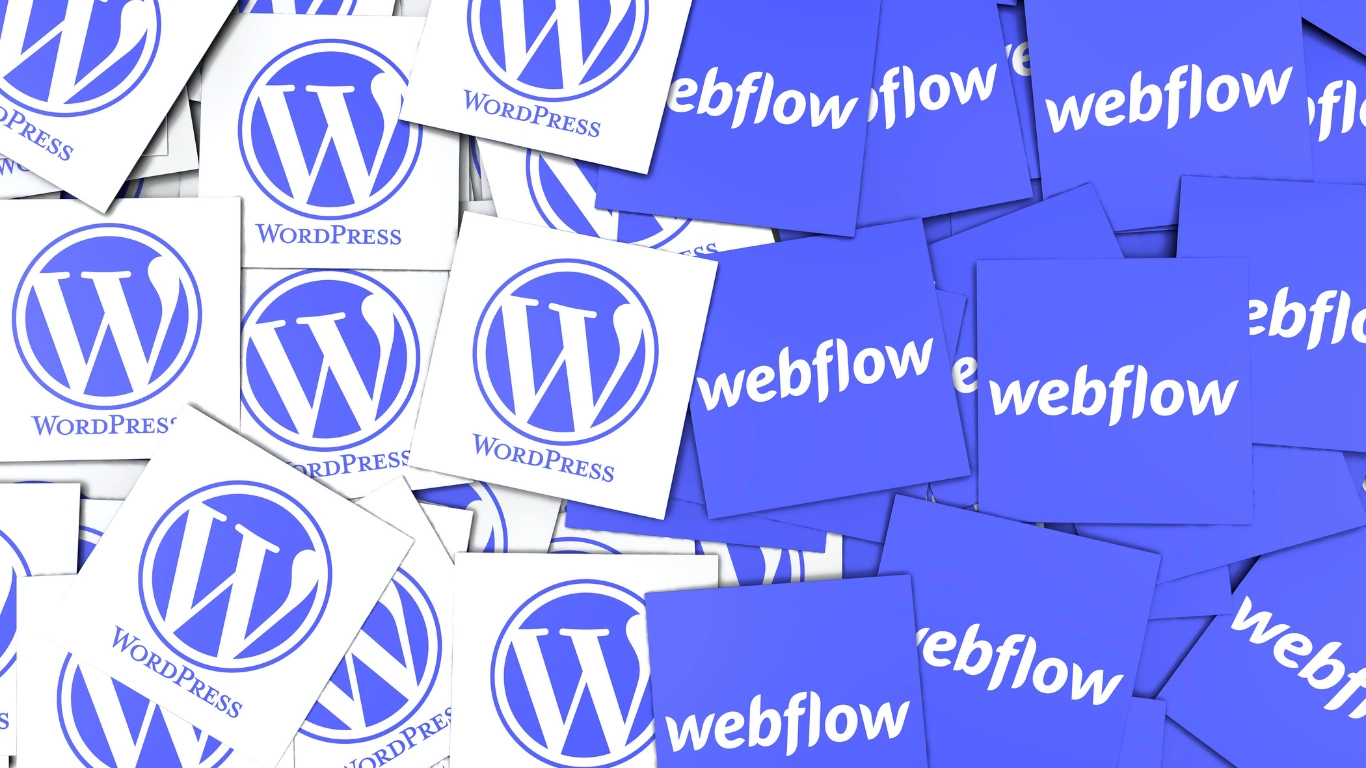 Collage of alternating WordPress and Webflow platform logos
