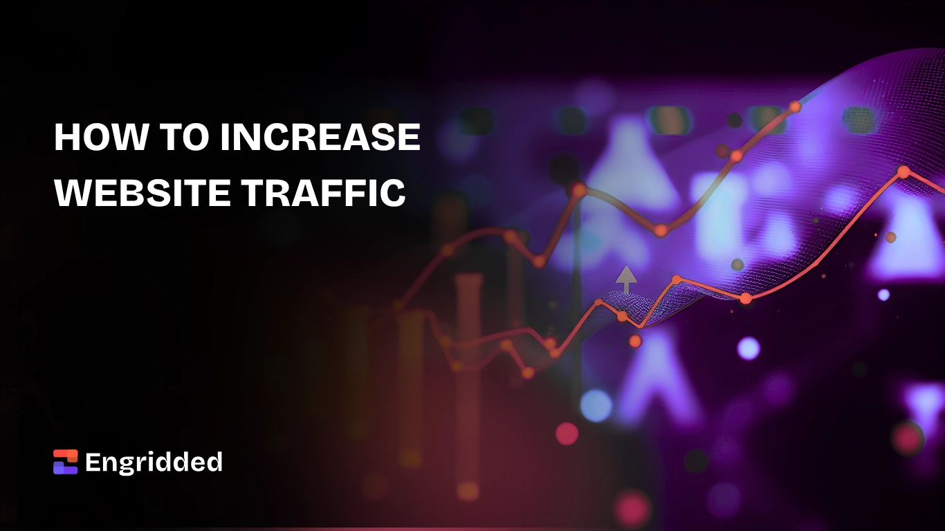 Abstract digital chart showing upward website traffic growth lines in orange and purple tones with Engridded branding