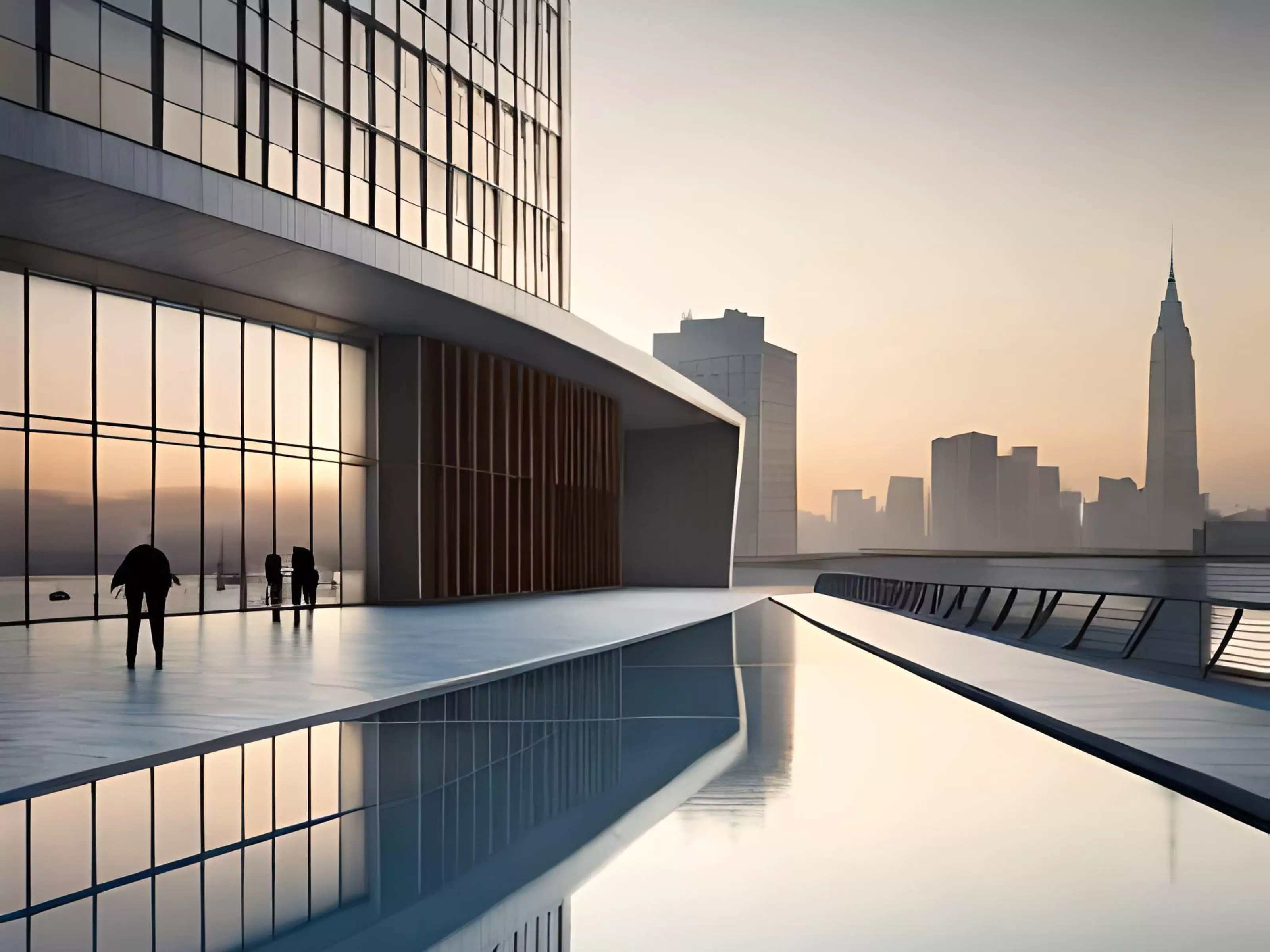 Urban skyline with water bassin