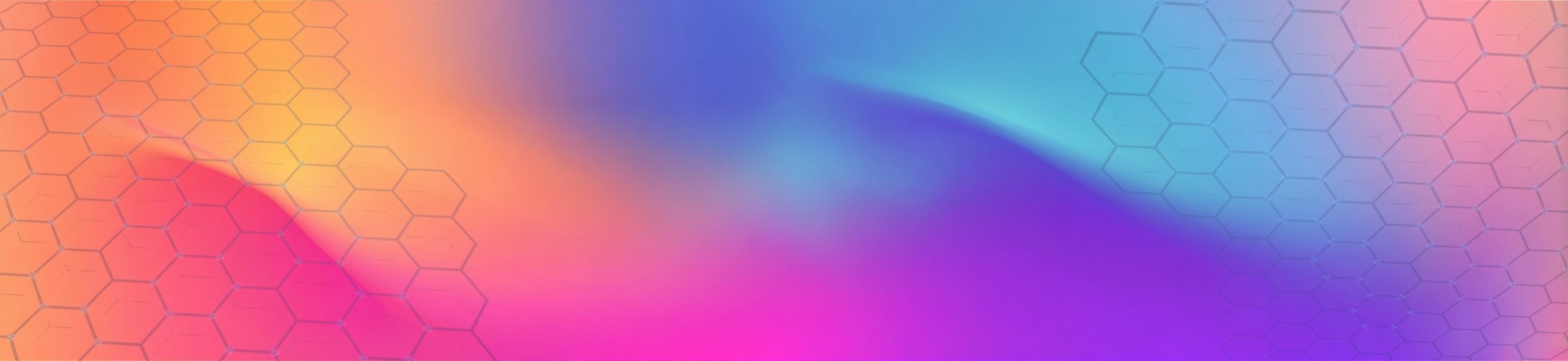alt="Abstract digital network background with orange and purple gradients and hexagonal hive patterns representing AI connectivity."