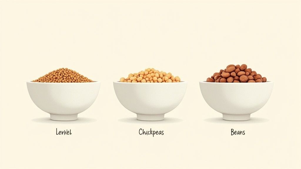 A hand rinsing lentils in a sieve under running water