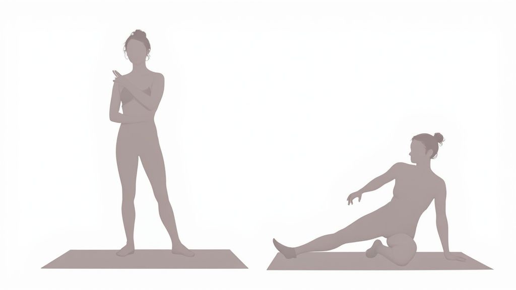A person stretching on a yoga mat after a workout.