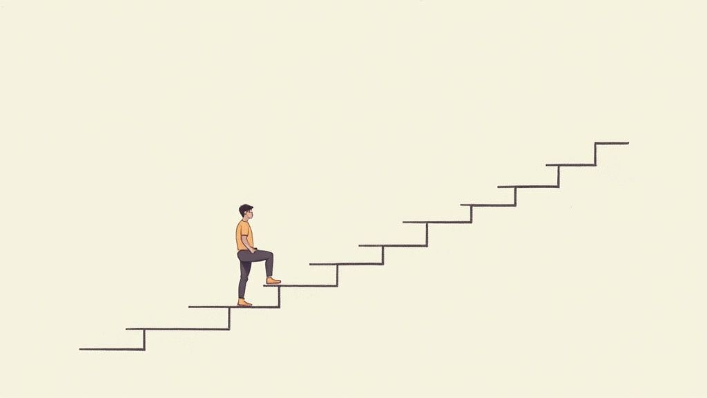 A person performing a bodyweight squat at home, showing accessible fitness.