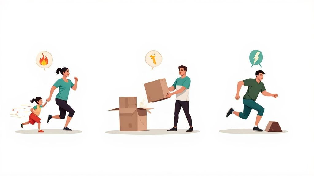 A woman performing an explosive squat jump in a park setting.