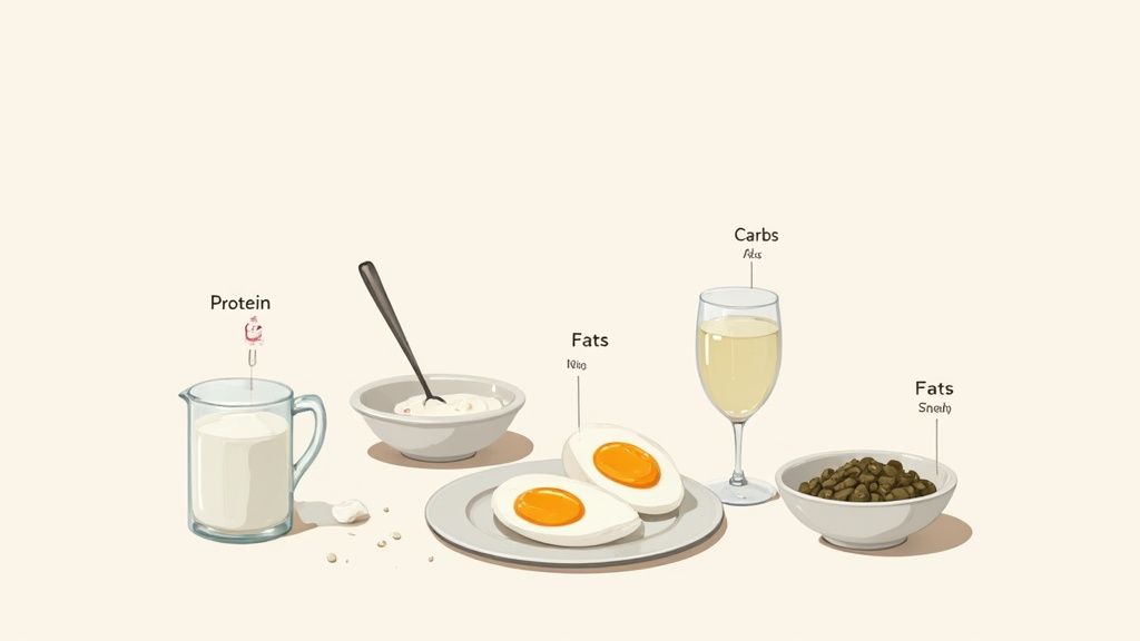 A colorful plate of food with chicken breast, quinoa, and steamed vegetables, representing a simple and effective meal for building muscle.