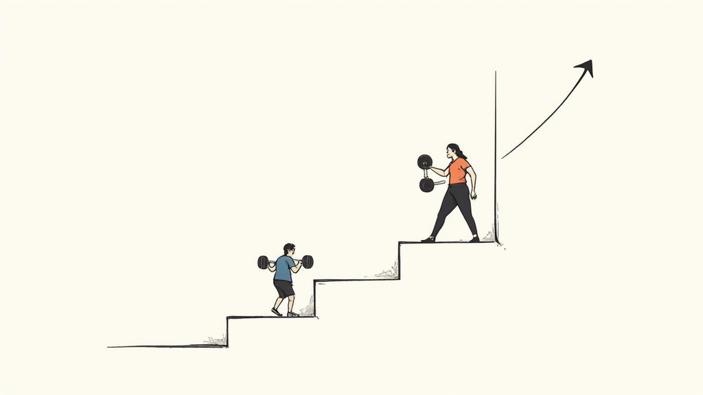 A person tracking their workout progress in a notebook.