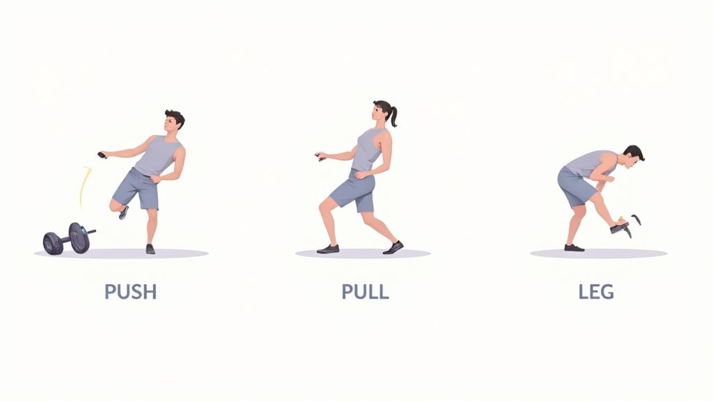 A person doing a dumbbell bench press at home.