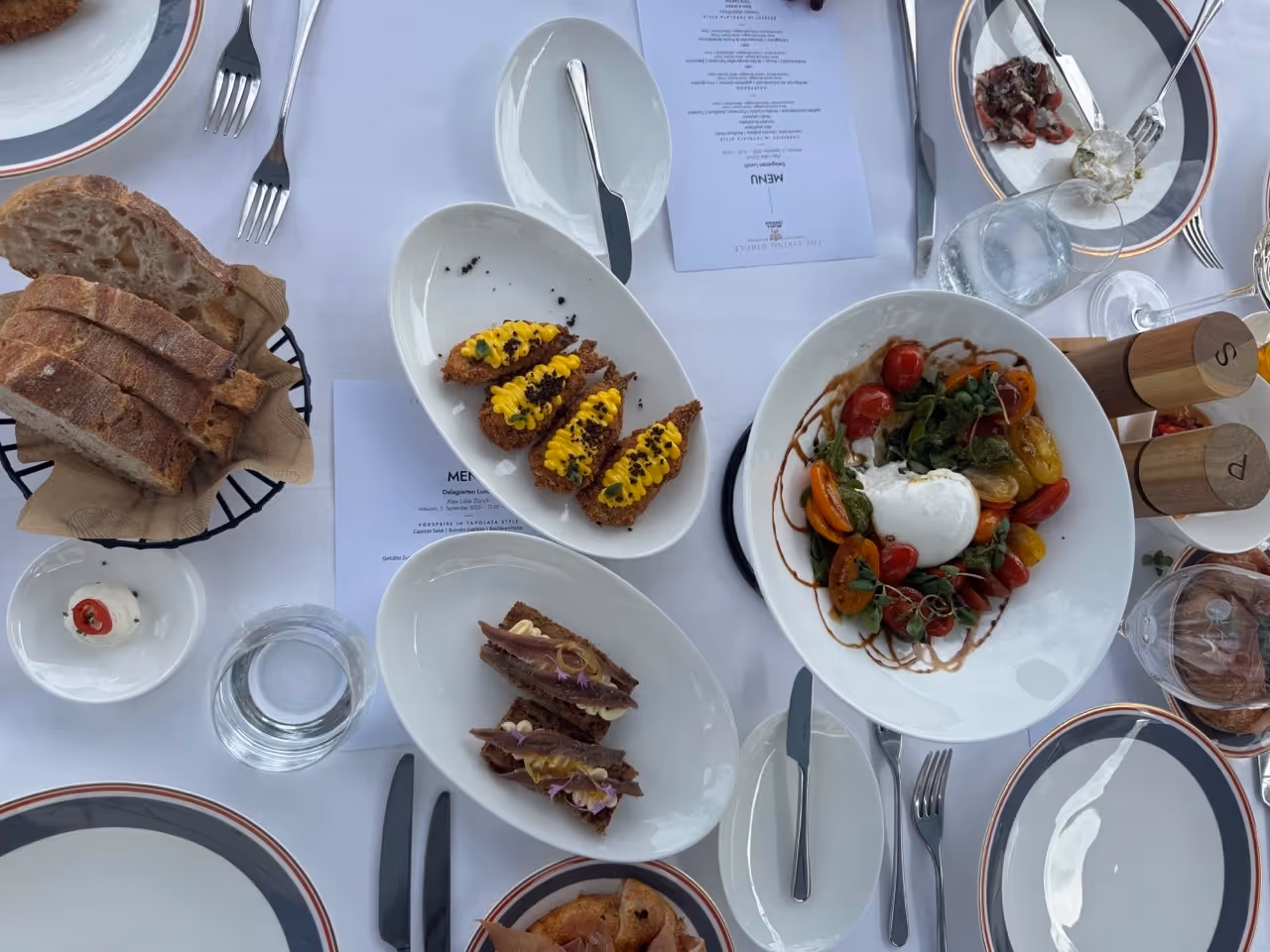 Sharing dishes at the press lunch