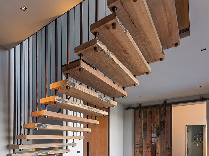 Stair Treads sawn from rustic recycled ironbark hardwood power and wharf poles. Supplied By Renovo Timbers