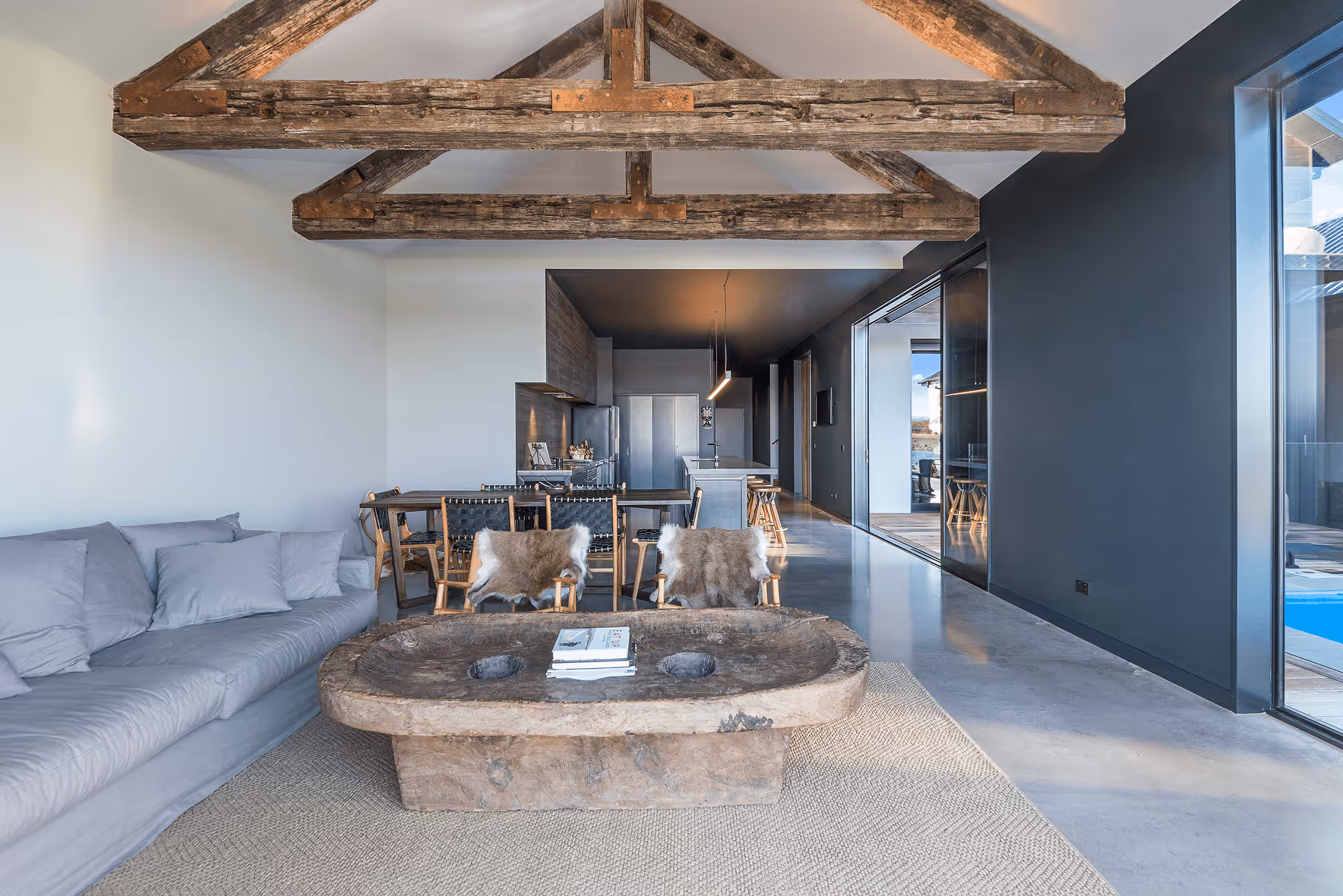 Pegasus Lake | Raw Rustic Beams for exposed structural trusses