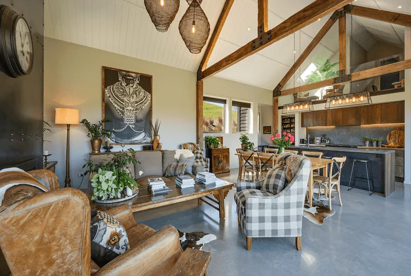 Threepwood Villa, Lake Hayes Queenstown |  Rustic Hardwood Beams sandblasted for trusses