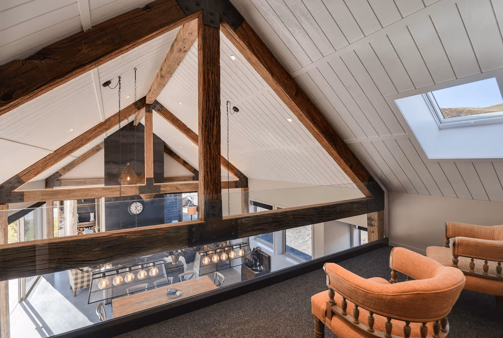 Threepwood Villa, Lake Hayes Queenstown |  Rustic Hardwood Beams sandblasted for trusses