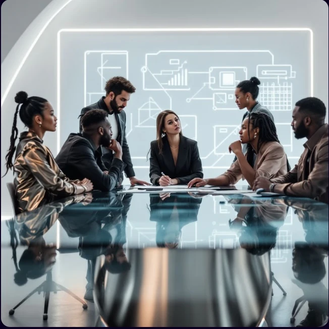 Team bei einer Brainstorming-Sitzung zu neuen Digitalisierungslösungen