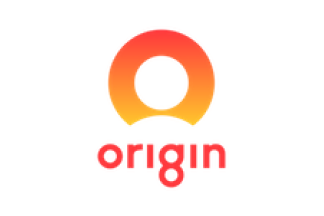 Origin brand logo with a gradient circular symbol above the word 'origin' in red lowercase letters.