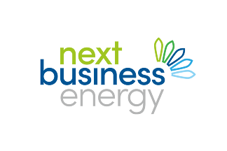 Next Business Energy logo with stylized green and blue petals above the text.