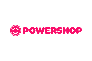 Powershop company logo in bold pink font with a circular smiley face icon to the left.
