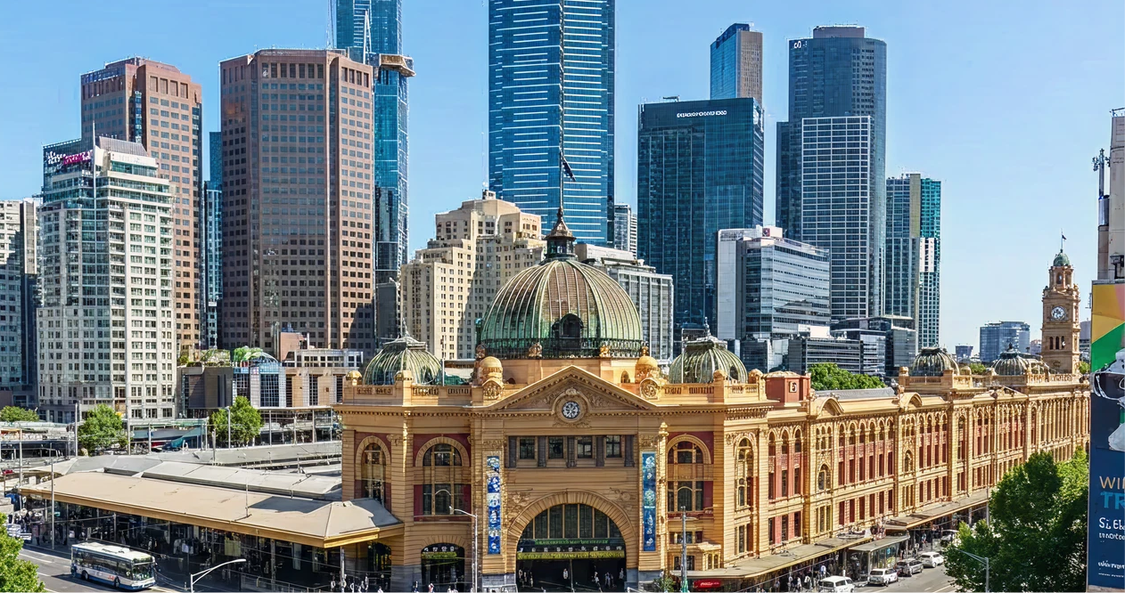 Flinders Street Station and Melbourne city skyline