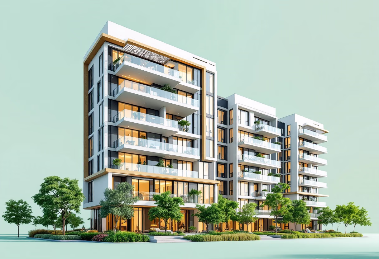 image of finished apartment building (for a general contractor).