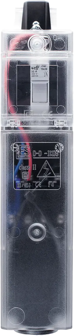 Coffret DD LES gris, IP44, IK09, 6 modules max, vue de face fermée, coffret de taille intermédiaire à façade transparente.