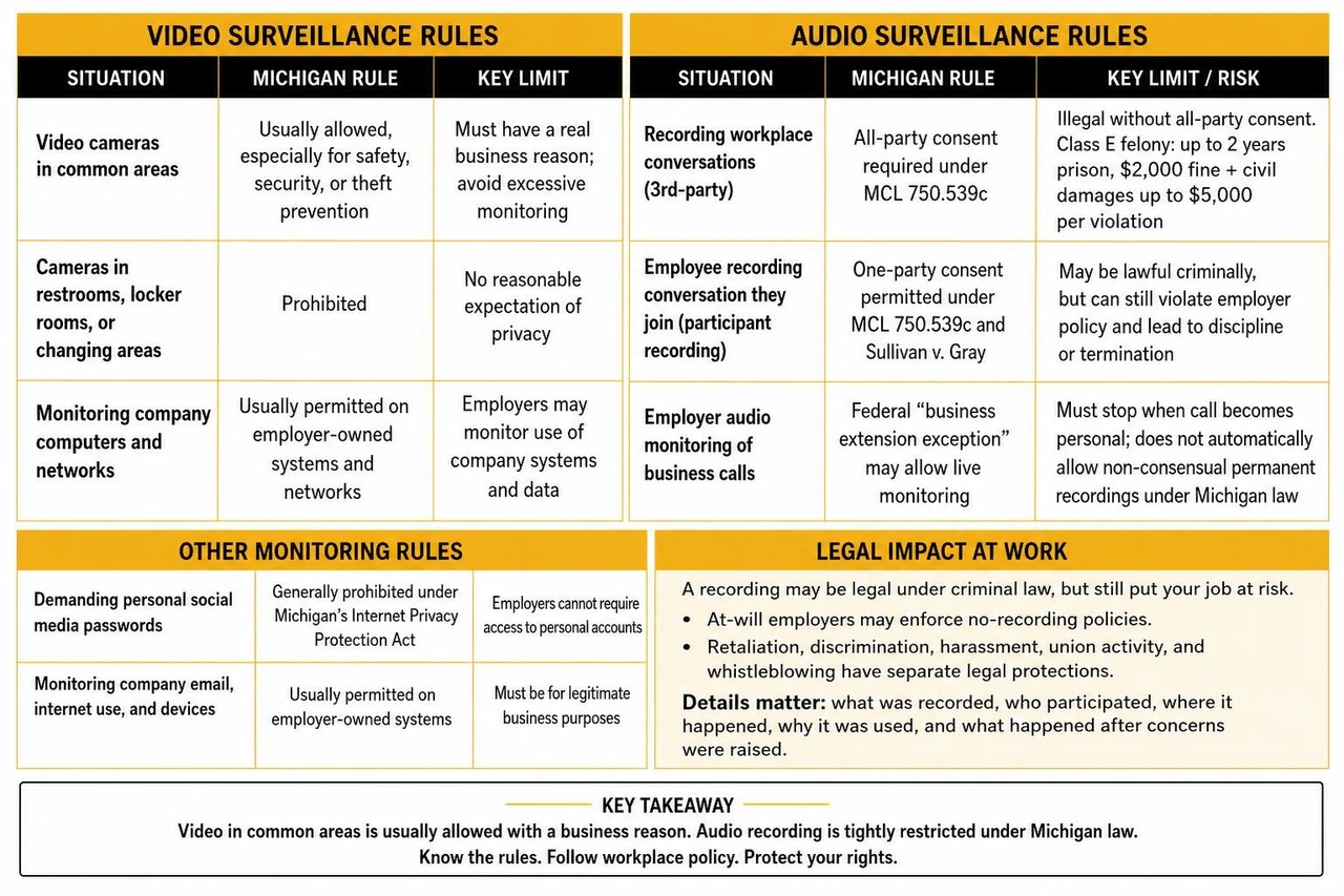 Michigan Workplace Surveillance Audio vs Video Rules Diagram Michigan Workplace Surveillance Audio vs Video Rules Diagram