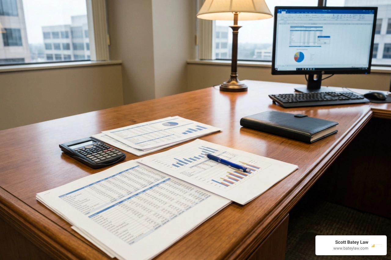 Tax documents and calculator analyzing purchase price allocation Tax documents and calculator analyzing purchase price allocation