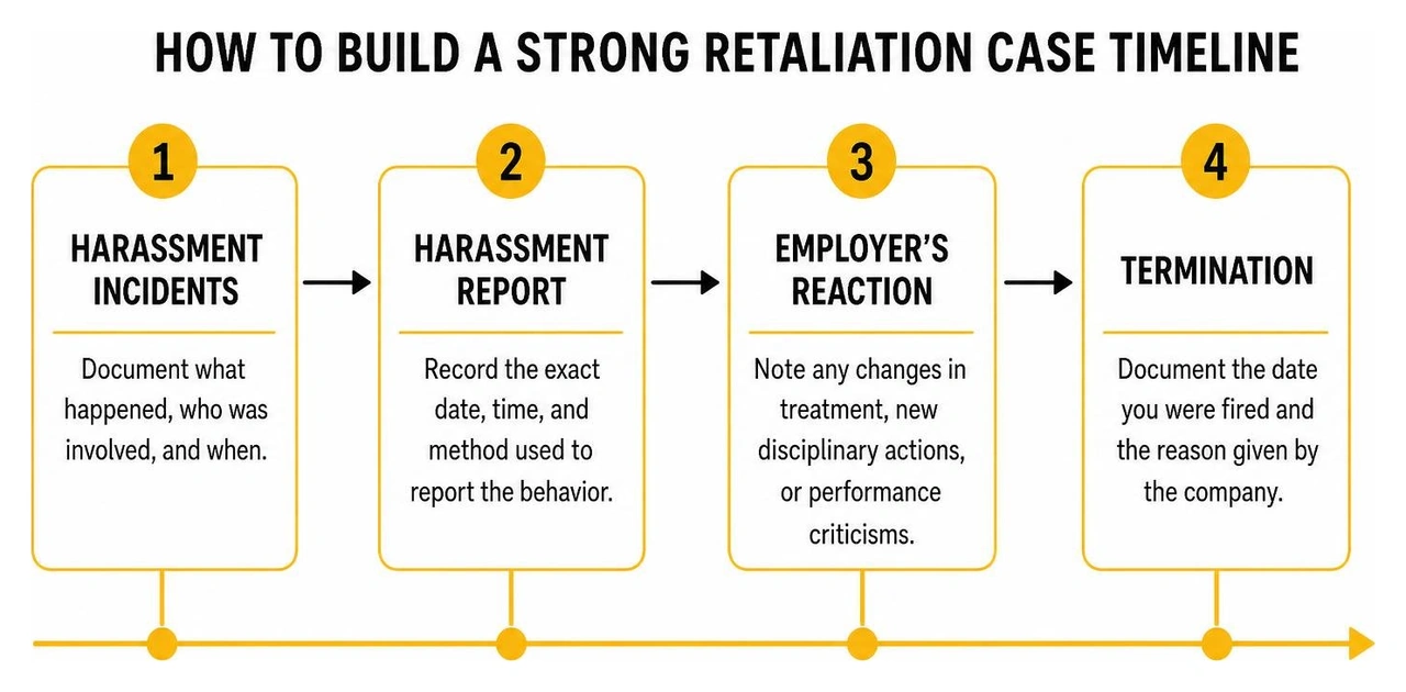 Diagram showing how to build a strong retaliation case timeline