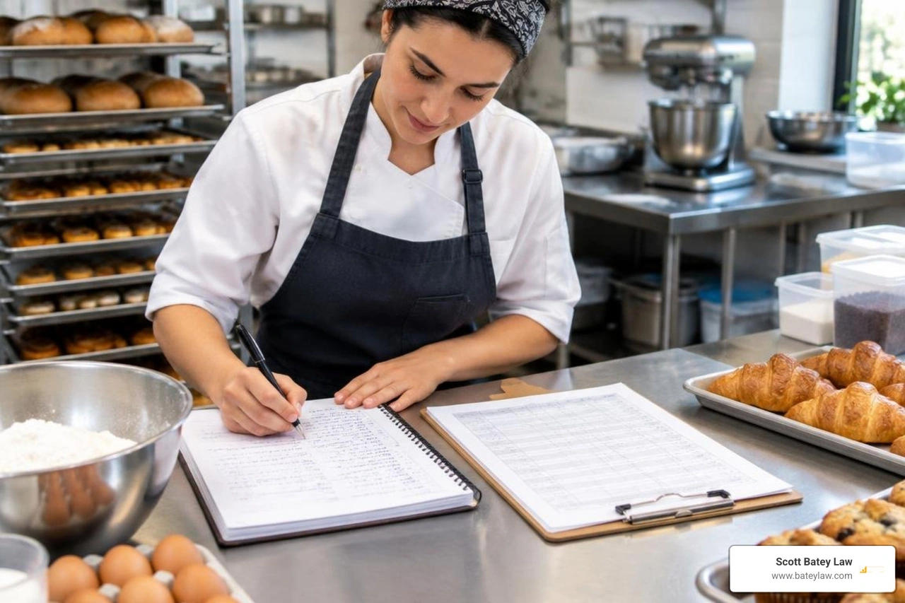 bakery kitchen recipe log and vendor inventory sheet
