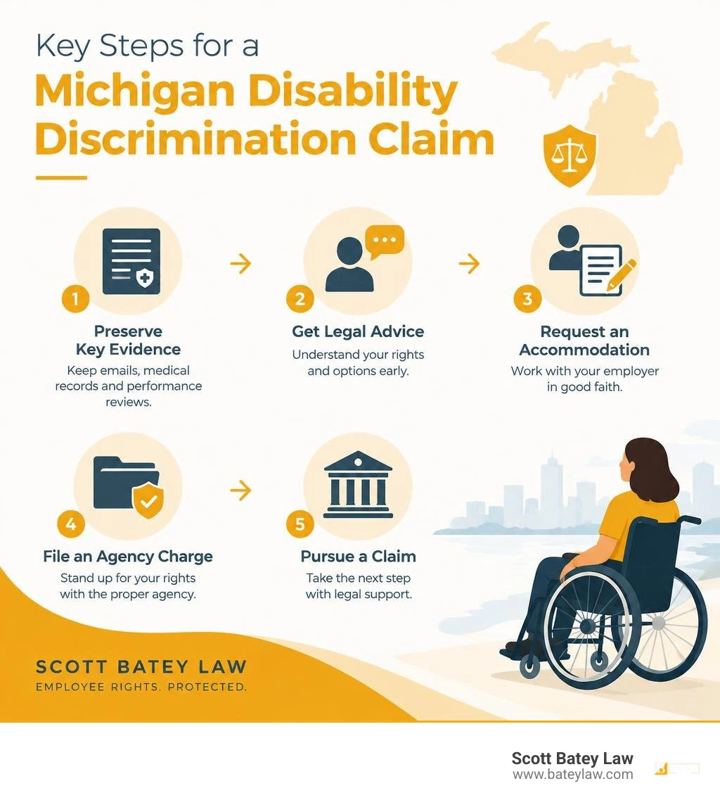 Key steps for a Michigan disability discrimination claim infographic
