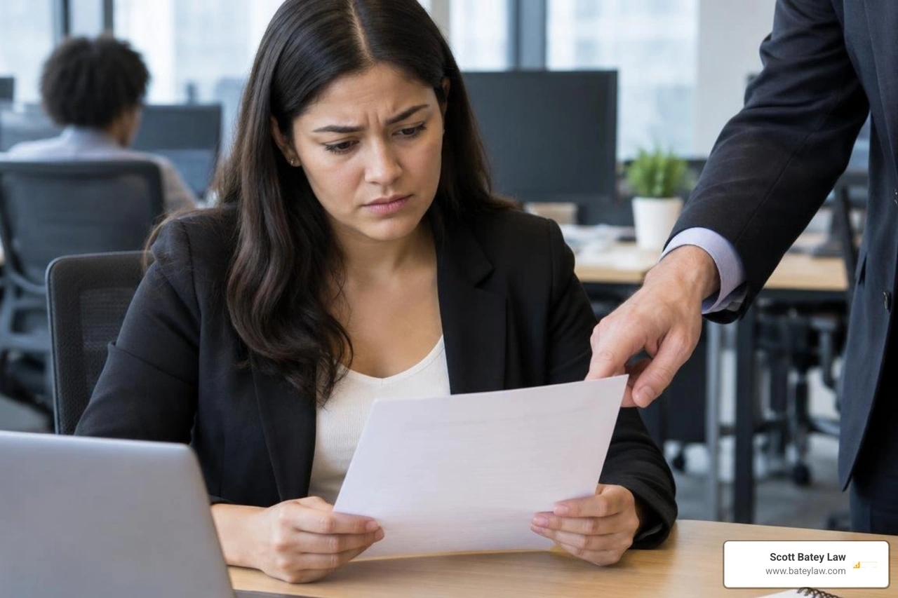 Employee reviewing discriminatory performance evaluations