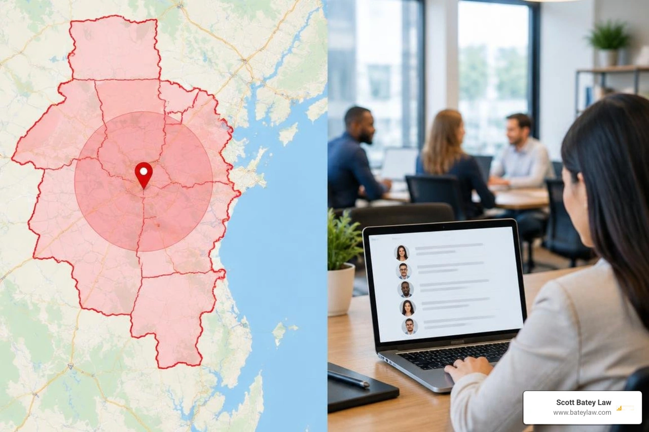 Illustration showing geographic boundaries versus account-based non-solicitation boundaries Illustration showing geographic boundaries versus account-based non-solicitation boundaries