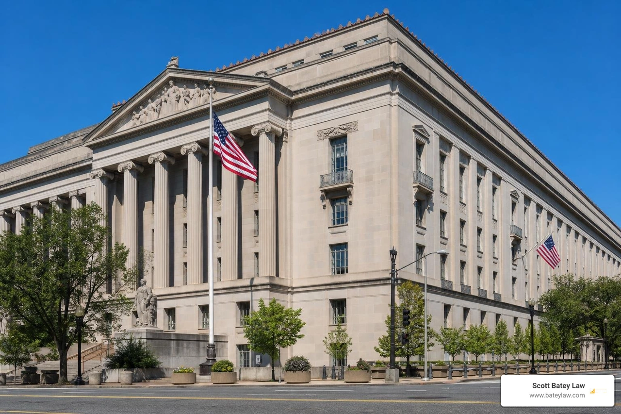 Department of Justice building in Washington DC representing federal ADA enforcement Department of Justice building in Washington DC representing federal ADA enforcement