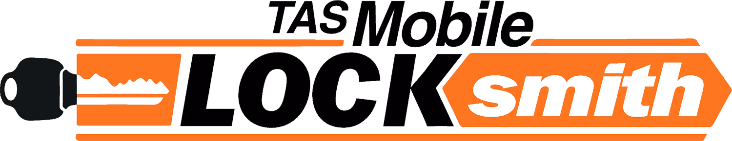 TAS Mobile Locksmith logo with key and lock in orange and black