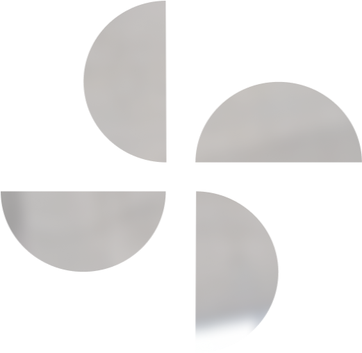 Four silver quarter-circles arranged with gaps, forming a symmetrical abstract shape.