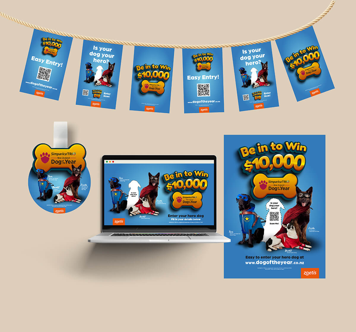 Dog-of-the-year point of sale and landings page.