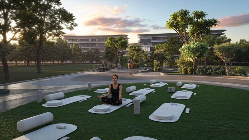 Open air yoga park at Mayfair Nexus Wadi Al Safa 7.