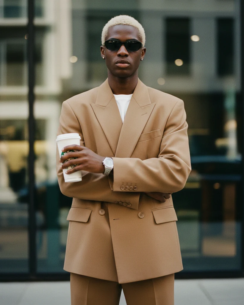 Beige suit street style - BANUCCI
