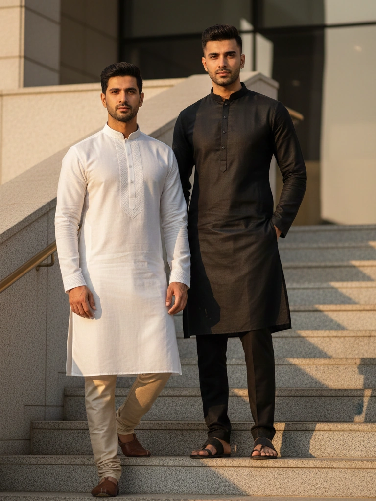 Two men in suits on stairs
