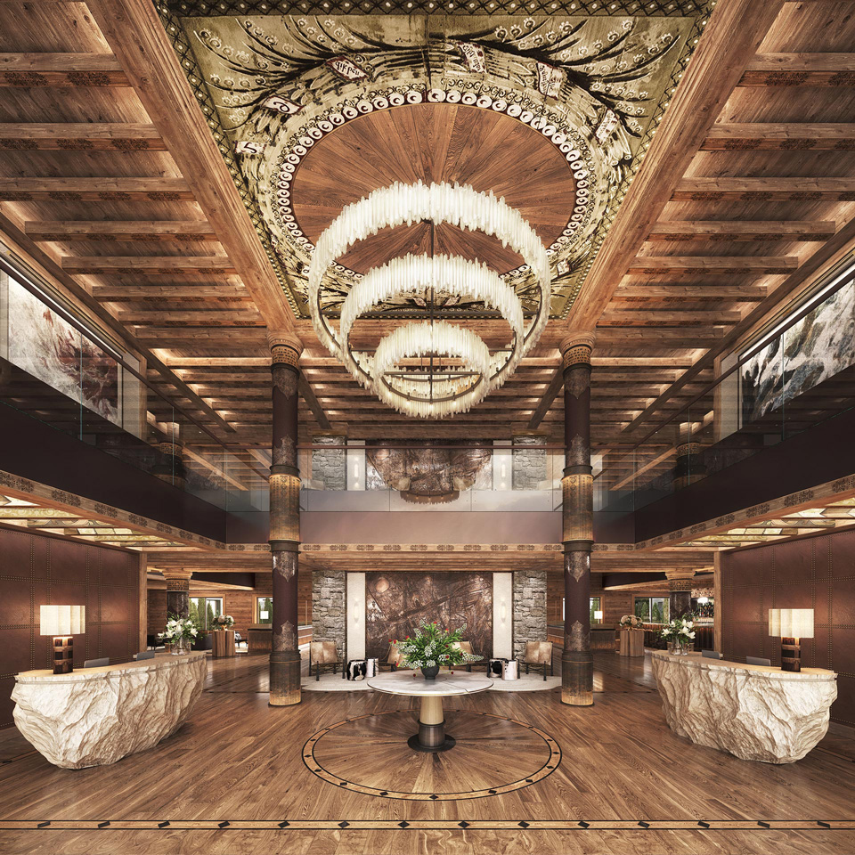 Luxury hotel lobby CGI visualization by llil.studio