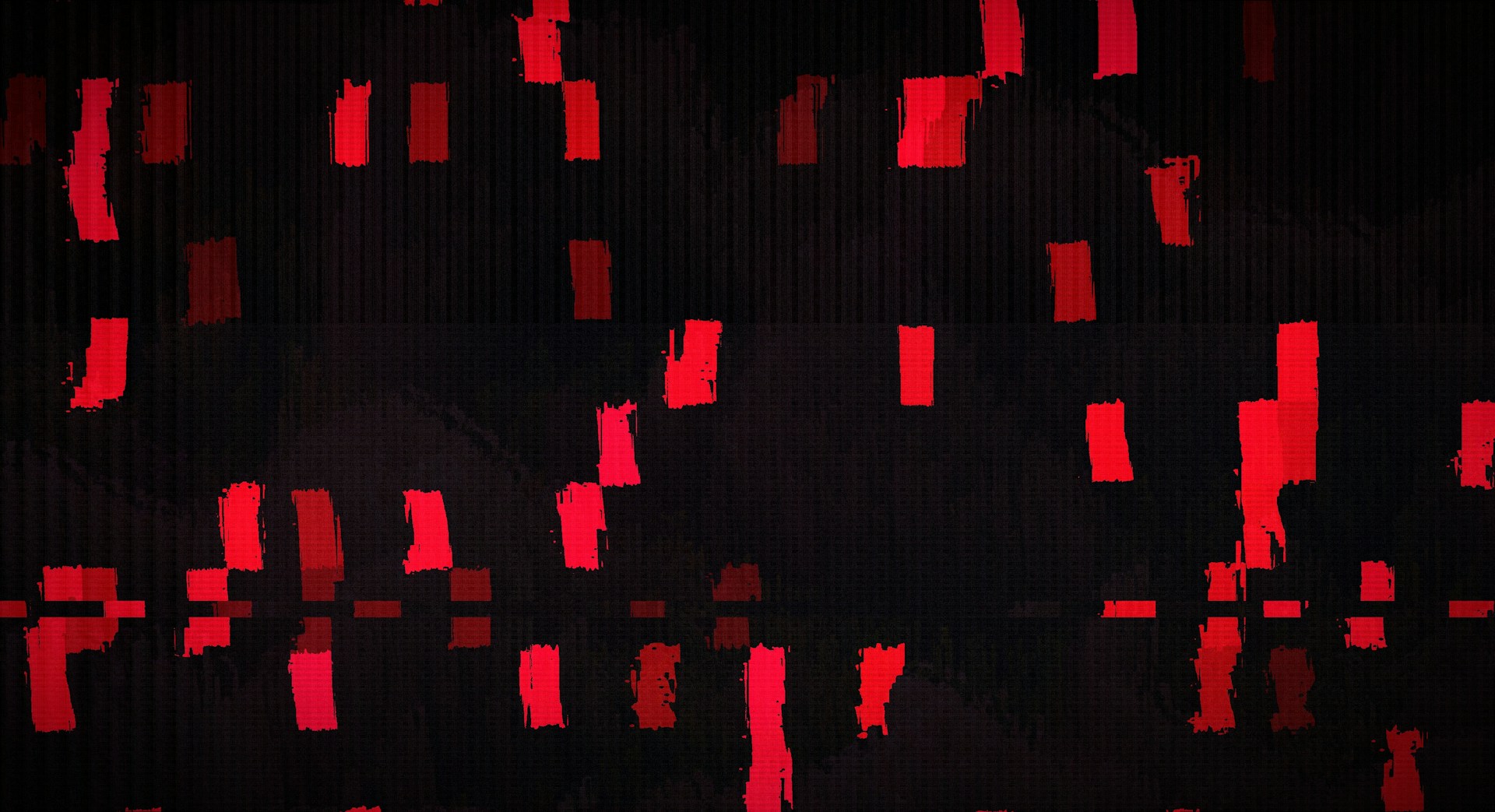 Abstract black background with fragmented red blocks, symbolizing broken assumptions between traditional SEO and modern GEO in AI-driven search and answer engines.