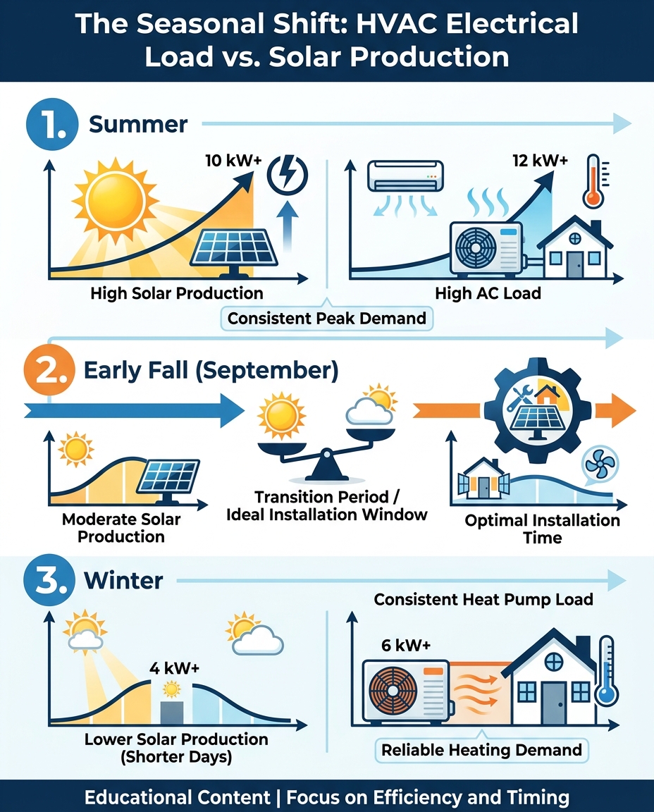 The Seasonal Shift: HVAC Electrical Load vs. Solar Production