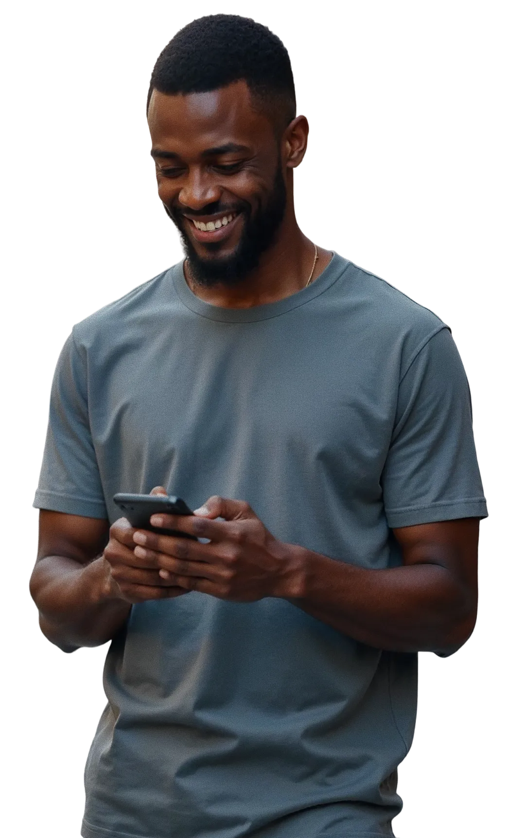 a man smiling and using his phone to trade
