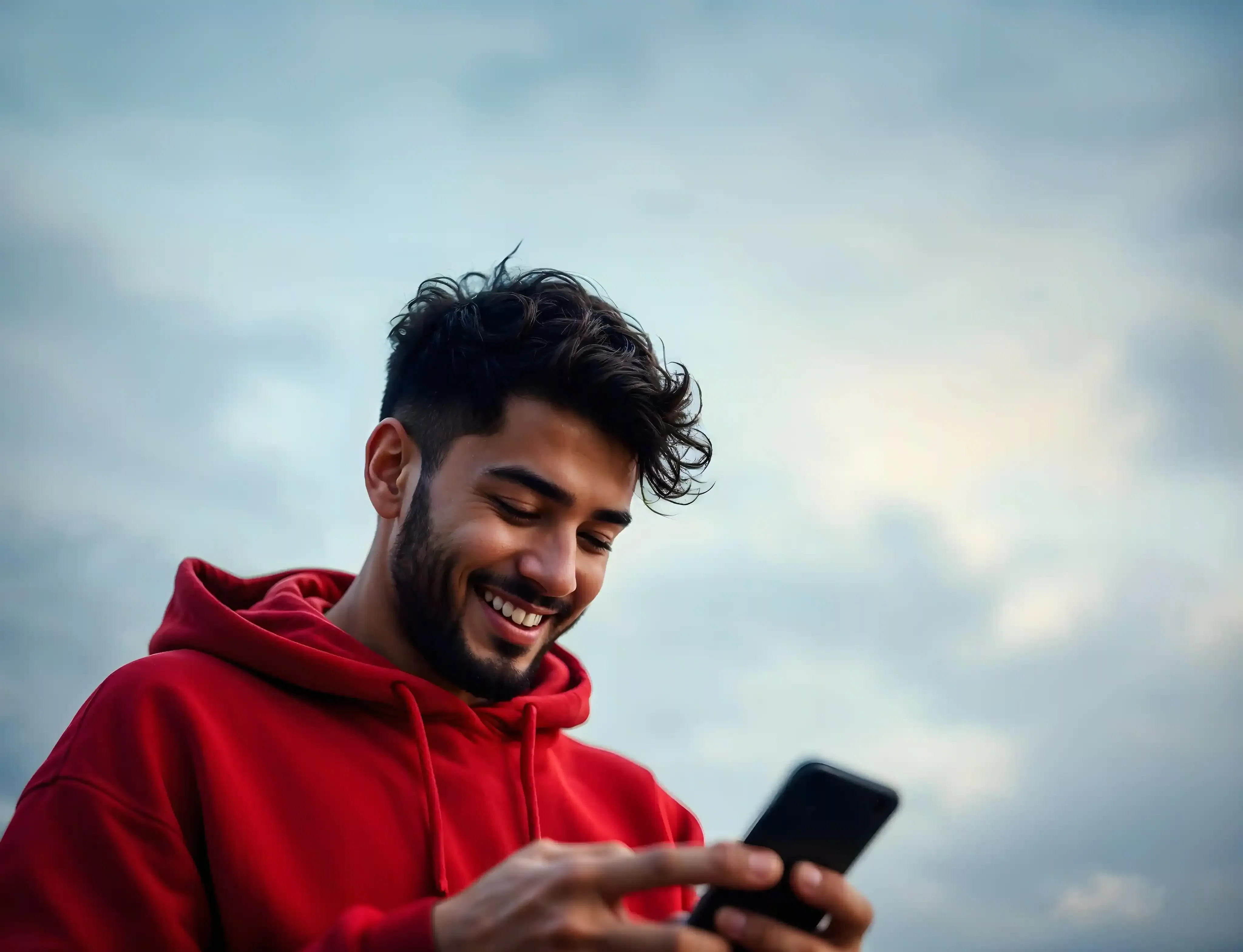A smiling trader using his mobile phone for 24/7 cryptocurrency